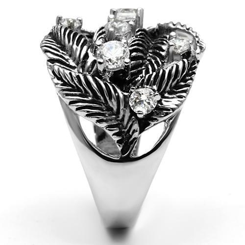 3W211 - Rhodium Brass Ring with AAA Grade CZ  in Clear-3