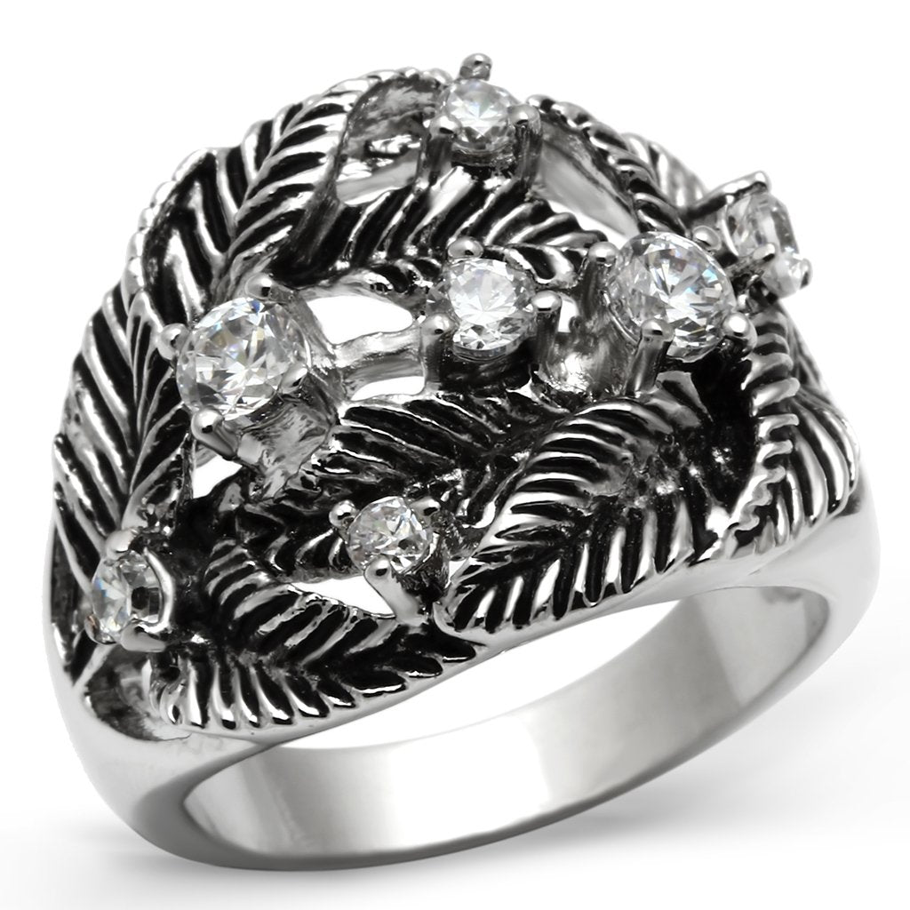 3W211 - Rhodium Brass Ring with AAA Grade CZ  in Clear-0