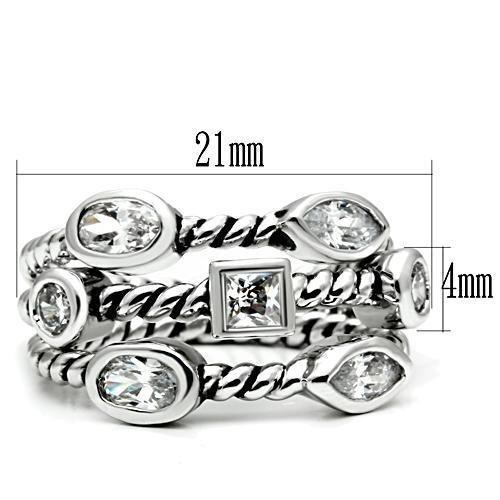 3W212 - Rhodium Brass Ring with AAA Grade CZ  in Clear-1