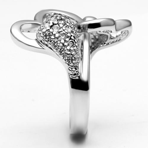 3W213 - Rhodium Brass Ring with AAA Grade CZ  in Clear-3