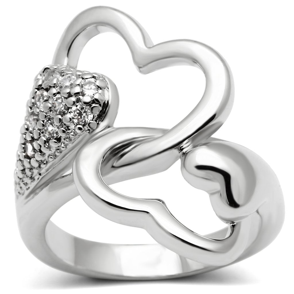 3W213 - Rhodium Brass Ring with AAA Grade CZ  in Clear-0