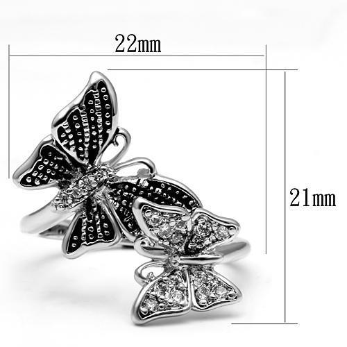 3W214 - Rhodium Brass Ring with AAA Grade CZ  in Clear-1