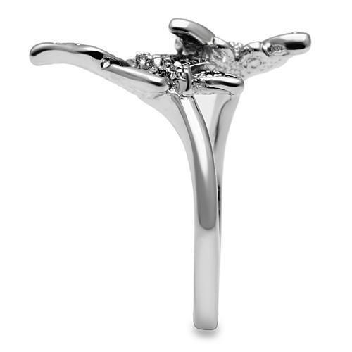 3W214 - Rhodium Brass Ring with AAA Grade CZ  in Clear-3