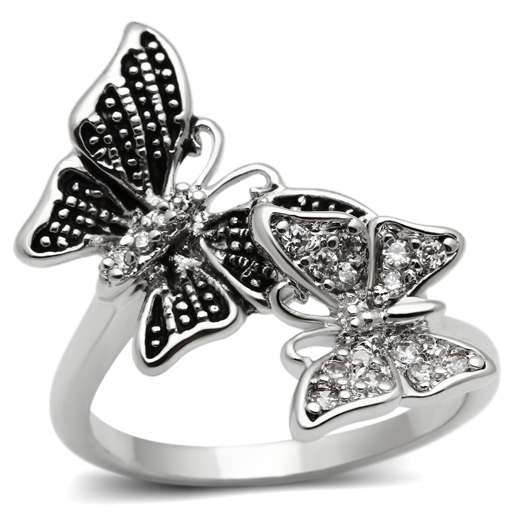 3W214 - Rhodium Brass Ring with AAA Grade CZ  in Clear-0