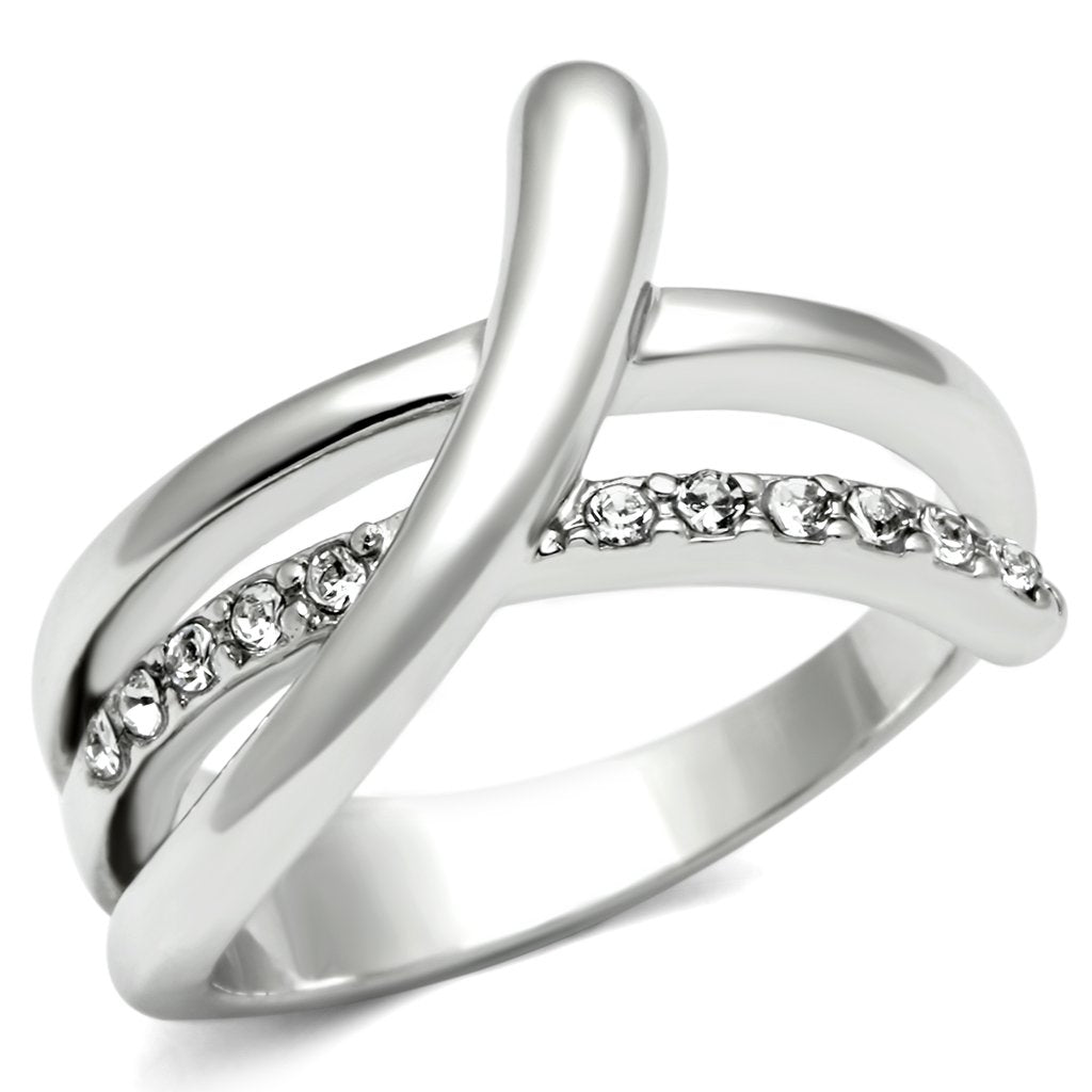 3W216 - Rhodium Brass Ring with Top Grade Crystal  in Clear-0