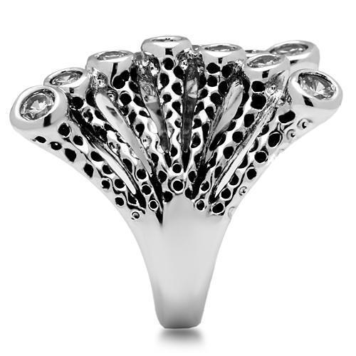 3W218 - Rhodium Brass Ring with AAA Grade CZ  in Clear-3