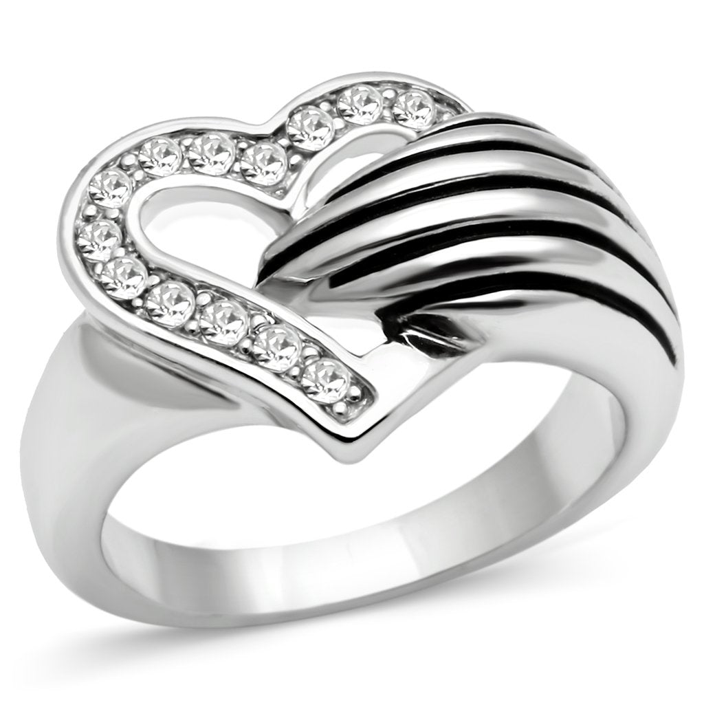3W219 - Rhodium Brass Ring with Top Grade Crystal  in Clear-0