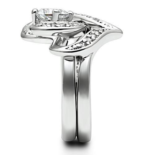 3W220 - Rhodium Brass Ring with AAA Grade CZ  in Clear-4