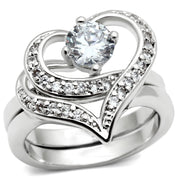 3W220 - Rhodium Brass Ring with AAA Grade CZ  in Clear-0