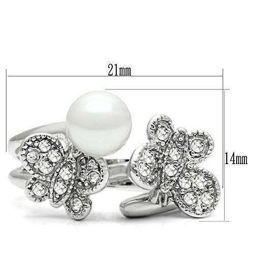 3W223 - Rhodium Brass Ring with Synthetic Pearl in White-1