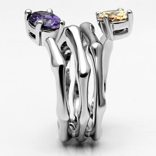 3W224 - Rhodium Brass Ring with AAA Grade CZ  in Multi Color-3