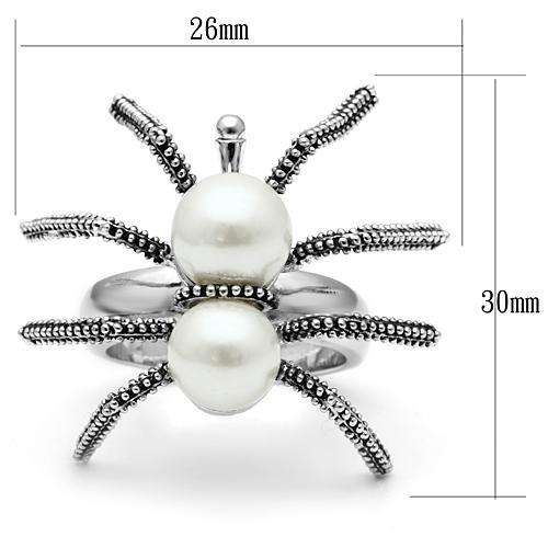 3W226 - Rhodium Brass Ring with Synthetic Pearl in White-1