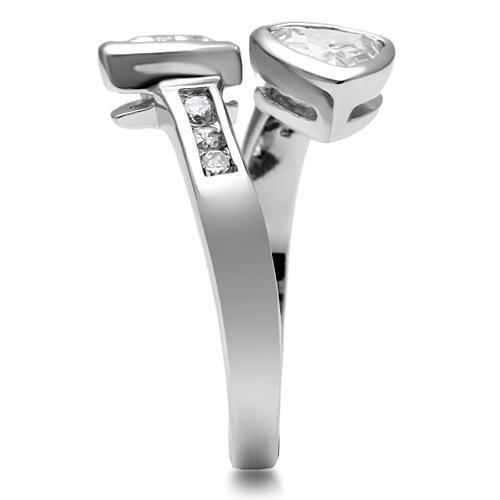 3W228 - Rhodium Brass Ring with AAA Grade CZ  in Clear-3
