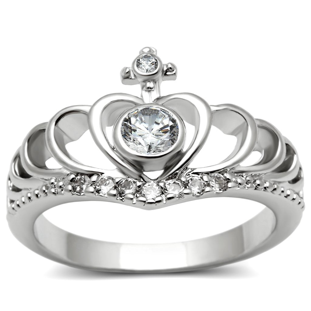 3W229 - Rhodium Brass Ring with AAA Grade CZ  in Clear-0