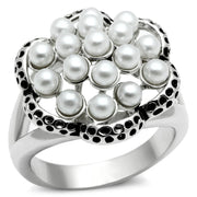 3W232 - Rhodium Brass Ring with Synthetic Pearl in White-0