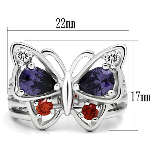 3W233 - Rhodium Brass Ring with AAA Grade CZ  in Multi Color-1