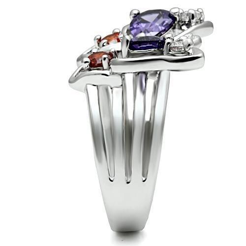 3W233 - Rhodium Brass Ring with AAA Grade CZ  in Multi Color-3