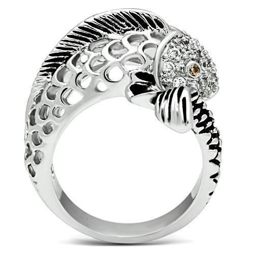 3W234 - Rhodium Brass Ring with AAA Grade CZ  in Champagne-2