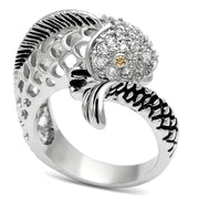 3W234 - Rhodium Brass Ring with AAA Grade CZ  in Champagne-0