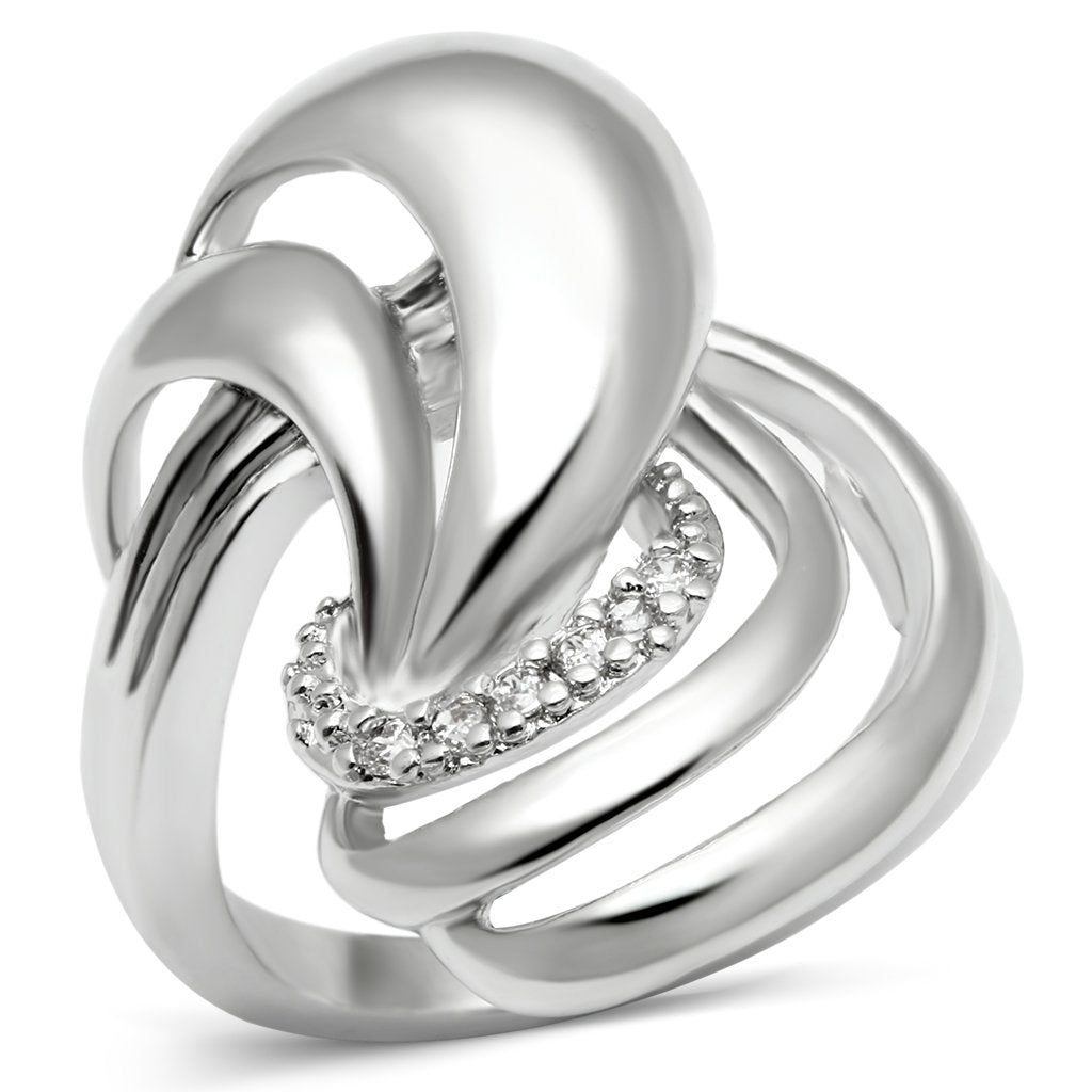 3W237 - Rhodium Brass Ring with AAA Grade CZ  in Clear-0