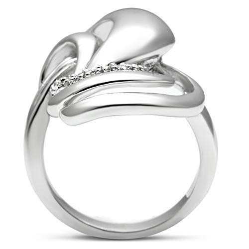 3W237 - Rhodium Brass Ring with AAA Grade CZ  in Clear-3