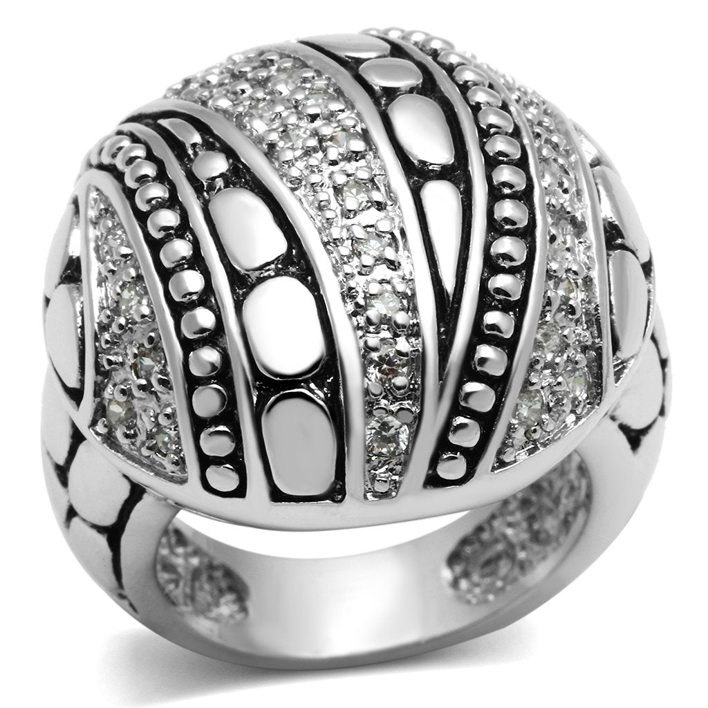 3W244 - Rhodium Brass Ring with AAA Grade CZ  in Clear-0