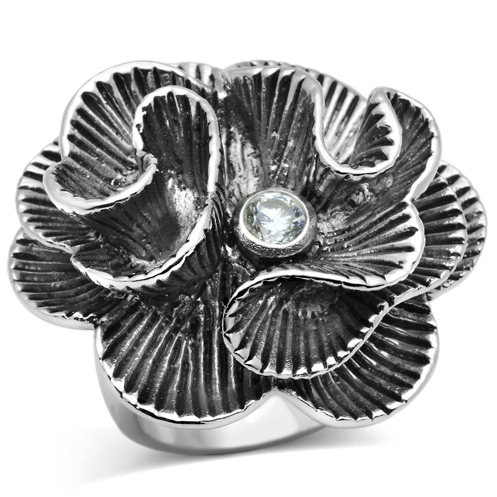3W245 - Rhodium Brass Ring with AAA Grade CZ  in Clear-0
