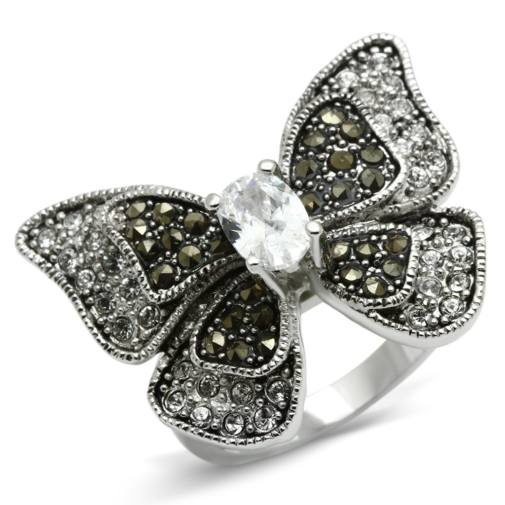 3W246 - Rhodium Brass Ring with AAA Grade CZ  in Clear-0