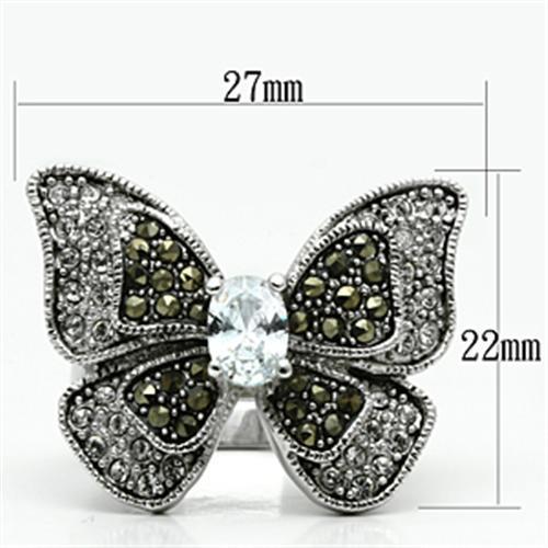 3W246 - Rhodium Brass Ring with AAA Grade CZ  in Clear-1