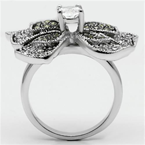 3W246 - Rhodium Brass Ring with AAA Grade CZ  in Clear-2