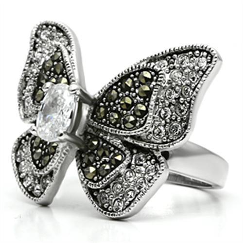 3W246 - Rhodium Brass Ring with AAA Grade CZ  in Clear-3