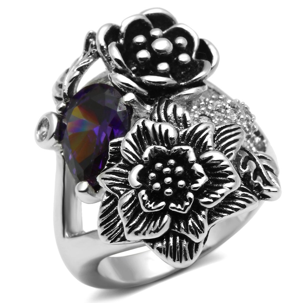 3W250 - Rhodium Brass Ring with AAA Grade CZ  in Fuchsia-0