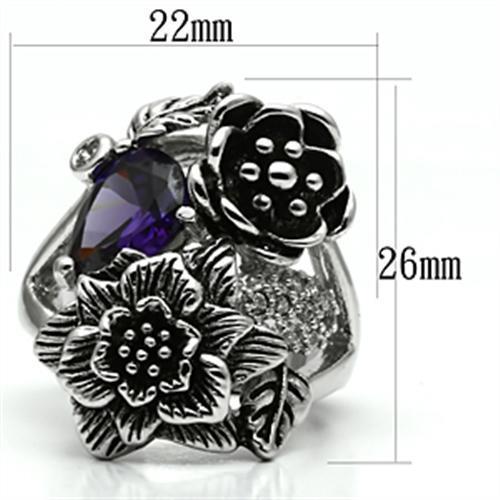 3W250 - Rhodium Brass Ring with AAA Grade CZ  in Fuchsia-1