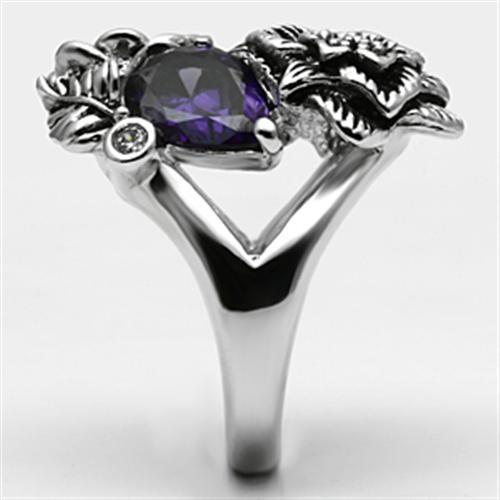 3W250 - Rhodium Brass Ring with AAA Grade CZ  in Fuchsia-4