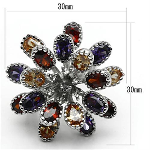 3W251 - Rhodium Brass Ring with AAA Grade CZ  in Multi Color-1