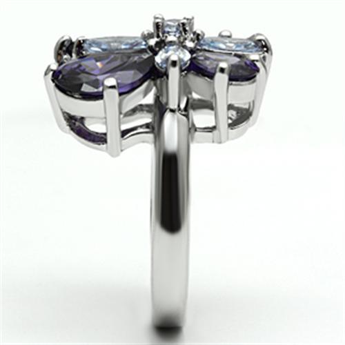 3W254 - Rhodium Brass Ring with AAA Grade CZ  in Multi Color-3
