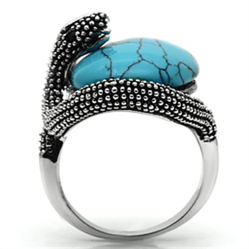 3W255 - Rhodium Brass Ring with Synthetic Turquoise in Sea Blue-2