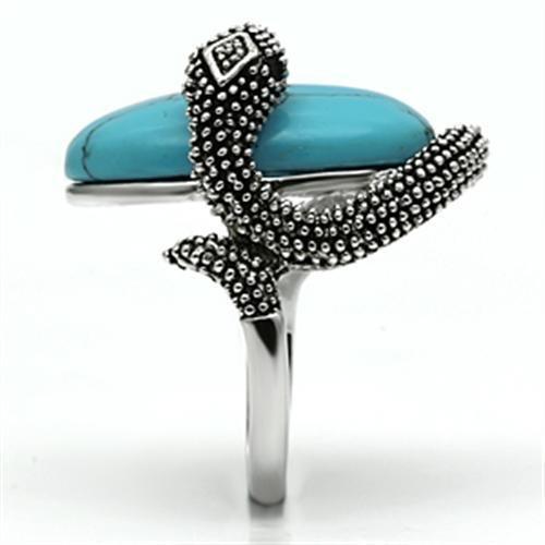 3W255 - Rhodium Brass Ring with Synthetic Turquoise in Sea Blue-4