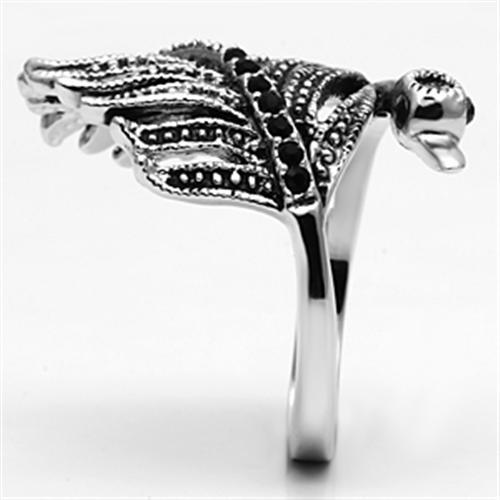 3W258 - Rhodium Brass Ring with Top Grade Crystal  in Black Diamond-3