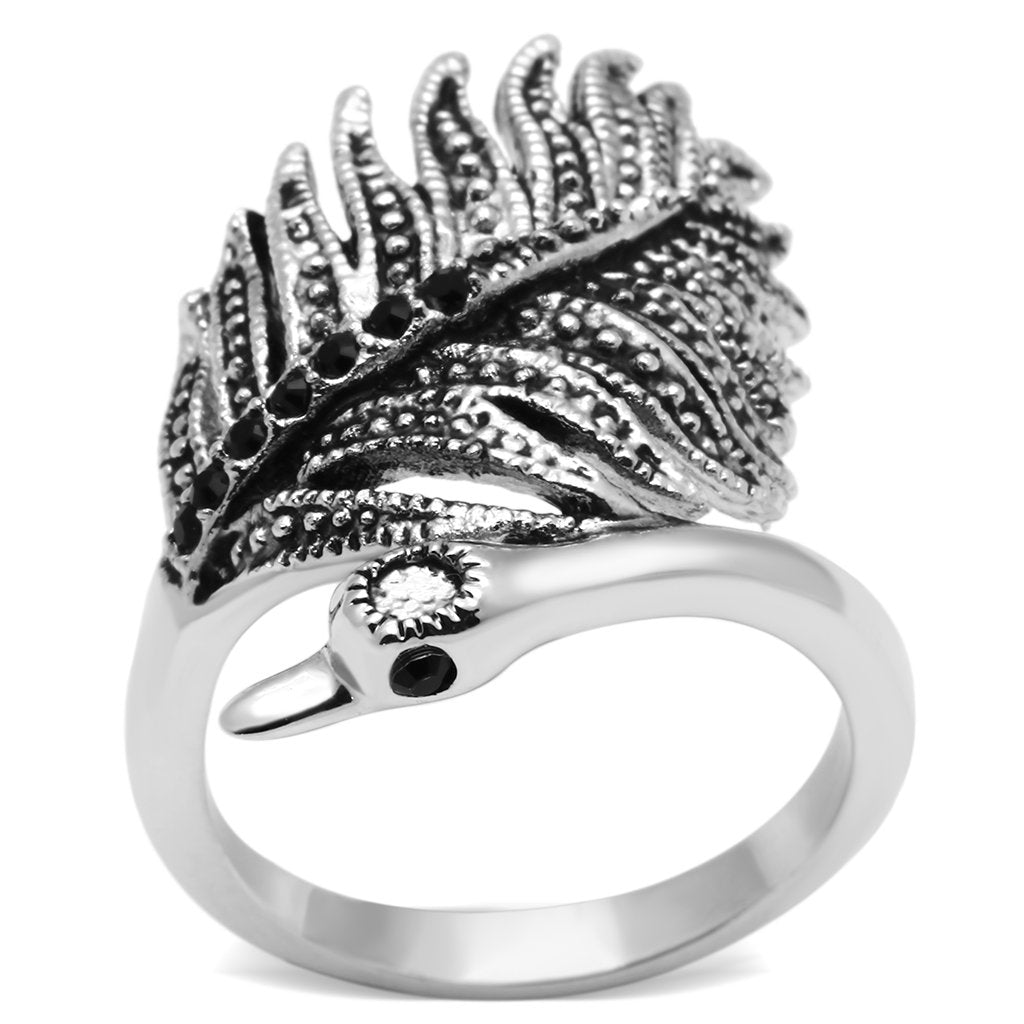 3W258 - Rhodium Brass Ring with Top Grade Crystal  in Black Diamond-0