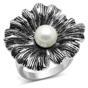 3W259 - Rhodium Brass Ring with Synthetic Pearl in White-0
