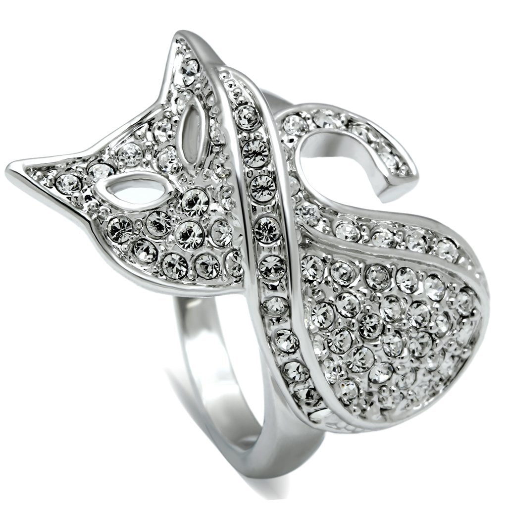 3W260 - Rhodium Brass Ring with Top Grade Crystal  in Clear-0