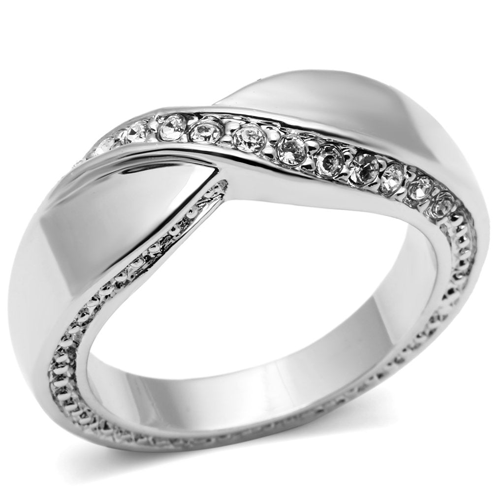 3W264 - Rhodium Brass Ring with Top Grade Crystal  in Clear-0