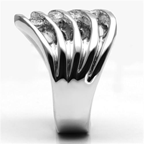 3W265 - Rhodium Brass Ring with AAA Grade CZ  in Clear-3