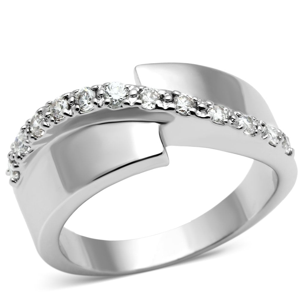 3W267 - Rhodium Brass Ring with AAA Grade CZ  in Clear-0