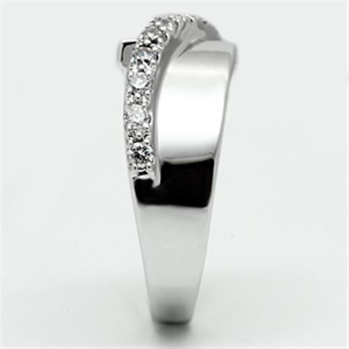 3W267 - Rhodium Brass Ring with AAA Grade CZ  in Clear-3