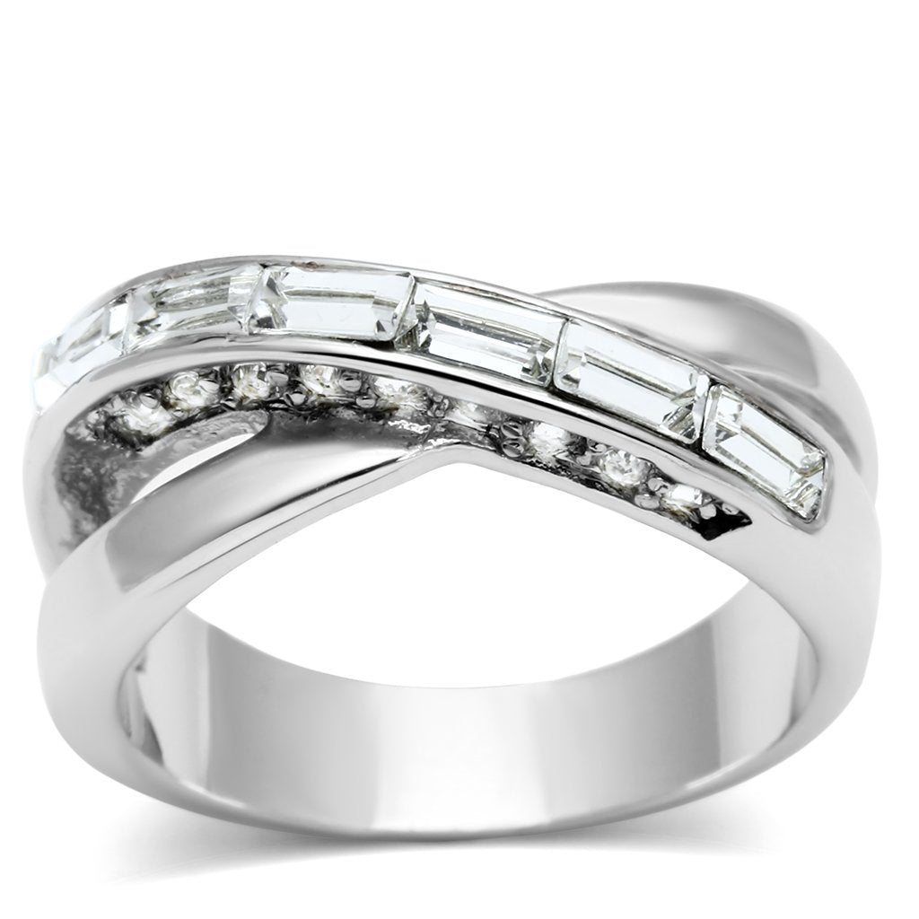 3W269 - Rhodium Brass Ring with Top Grade Crystal  in Clear-0