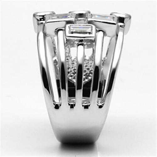 3W271 - Rhodium Brass Ring with AAA Grade CZ  in Clear-3