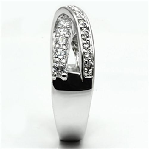 3W274 - Rhodium Brass Ring with AAA Grade CZ  in Clear-3