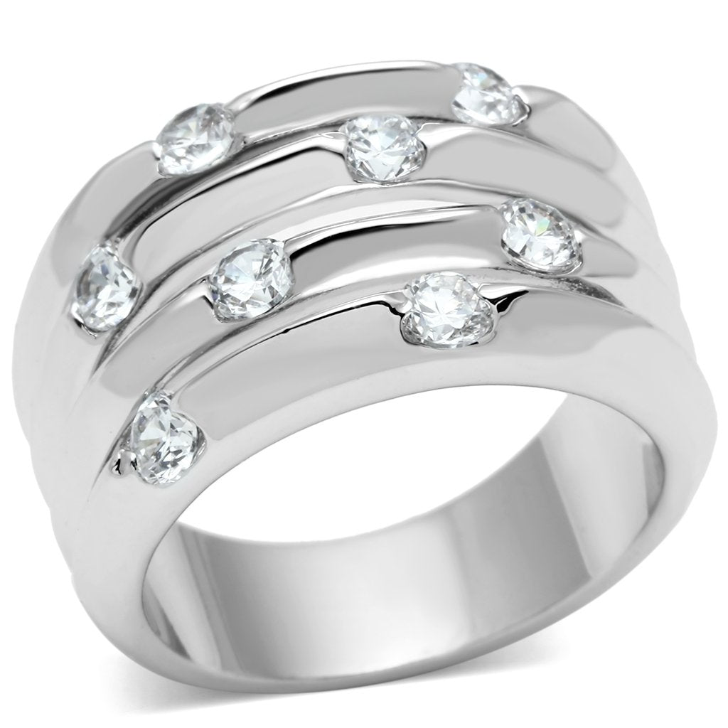 3W275 - Rhodium Brass Ring with AAA Grade CZ  in Clear-0